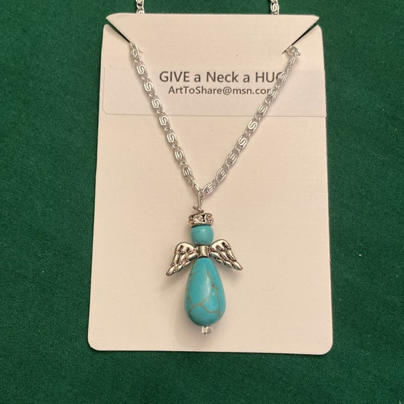 Handcrafted Angel Pendant NECKLACE with Rhinestone Halo, NWT - Picture 4 of 4